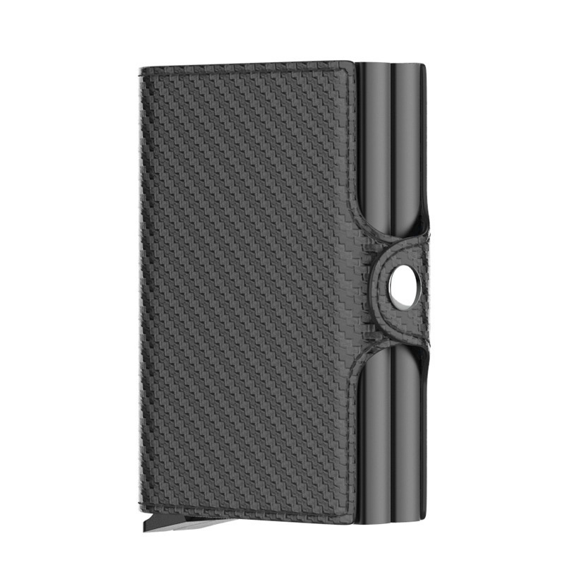 Image of Men Women Minimalist Automatic Pop Up Card Holder, Rfid Blocking Anti-skimming Metal Card Case, Double Layer Slim Pu Leather Wallet Portable Mini Pocket Card Purse For Cards