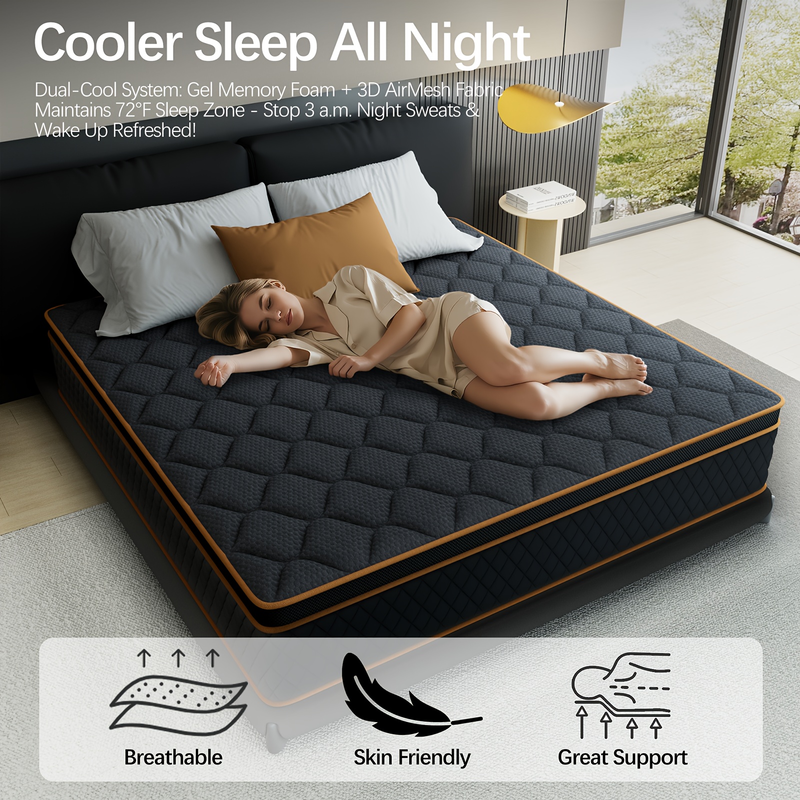 10/12/14inch Cooling Memory Foam And Spring Hybrid Mattress, Suitable for Twin/double/queen/king Bed Sizes, Noise-free, Thick Mattress, Ideal for Use In Bedrooms And Guest Rooms.