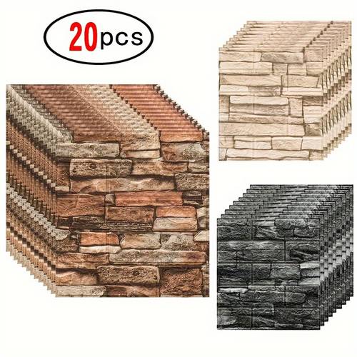 20pcs Wallpaper Brick Stone Pattern Waterproof Self-Adhesive Wall Stickers