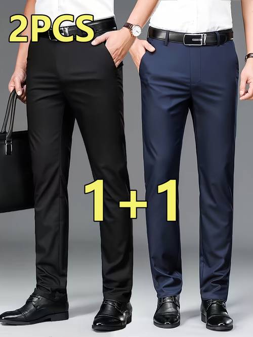 2pcs mens professional business dress pants office trousers with stretch versatile black straight leg casual pants for work