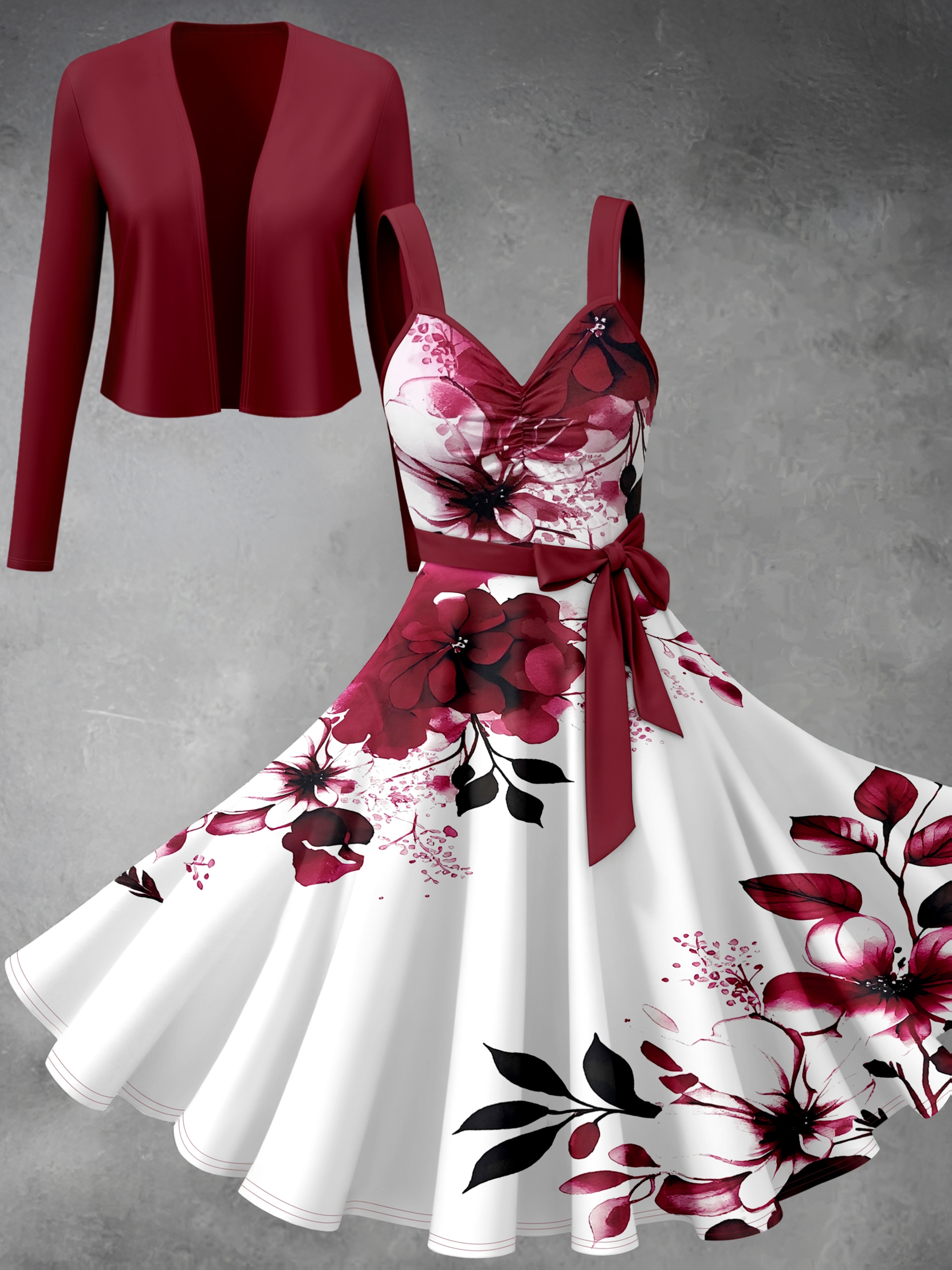 Color: Deep Red Women's Fashion Skirt Set Solid Color Simple Long-sleeved Shirt with Waist Hem Long Skirt 2pcs Set Elegant and Graceful