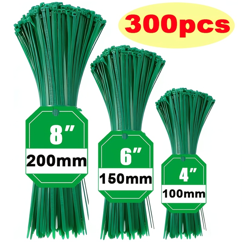 Image of 300pcs Green Heavy-duty Zip Ties, Sizes Of Zip Ties 4/6/8 Inches, Cable Ties, 18-50 Pound Tensile Strength, Zippers, Rope Management For Christmas, Garden, Gardening