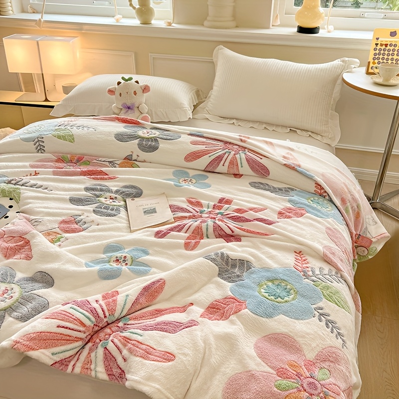 Manta de terciopelo estampada con copos de nieve florales, manta de recuerdo para fiestas, manta para siestas y aire acondicionado, manta de cama