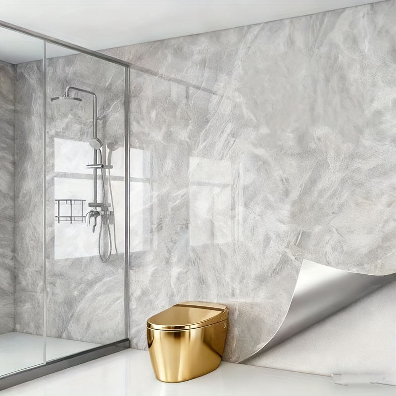 Waterproof Sticker For Bathroom, Self-adhesive Wall Decal For Toilet Tiles, Wall Covering To Conceal , Marble Wallpaper