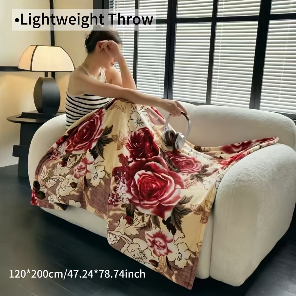 TEMU Comfortable Summer Nap Blanket With Floral Pattern - Soft And Cozy, Not Thickened, No Shedding, Light Blue Clouds And Yellow Flowers Design,