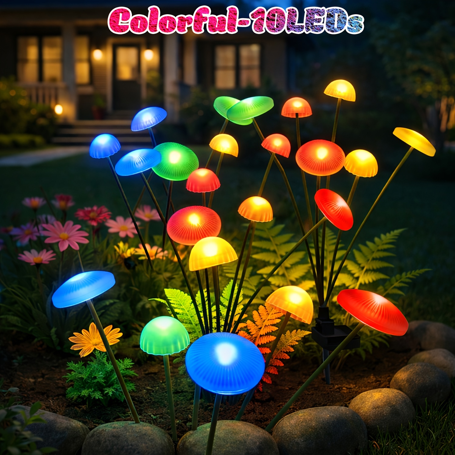 Image of 10led Solar Garden Mushroom Lights 8/6led - Ip44 Outdoor Courtyard Decorative Lights, Ideal For Courtyards, Gardens, Lawns, , Wedding And Holiday Aisle Decorations.