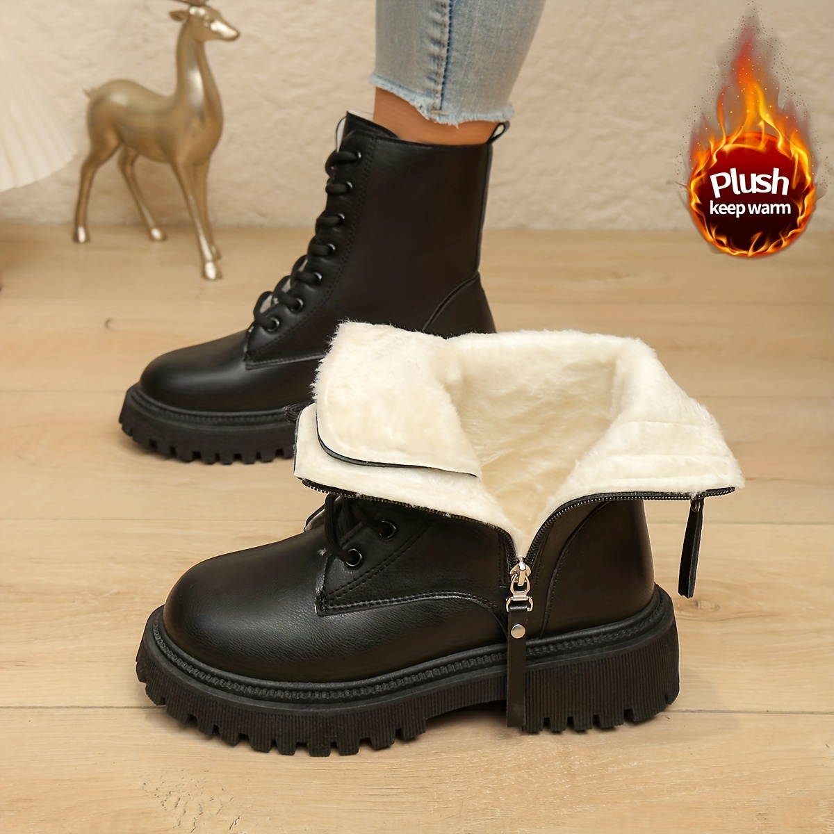 Image of Women's Fashion Thick-soled Warm Boots, Stylish And Versatile Mid-calf Boots For Women, Women Shoes