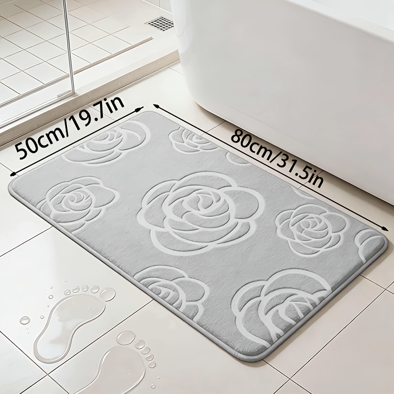 TEMU 1pc Quick-drying Rose Memory Foam Bath Mat - Washable Bathroom Rug With , Ideal For Showers And Bathtubs, Suitable For Kitchen Or Living Room,