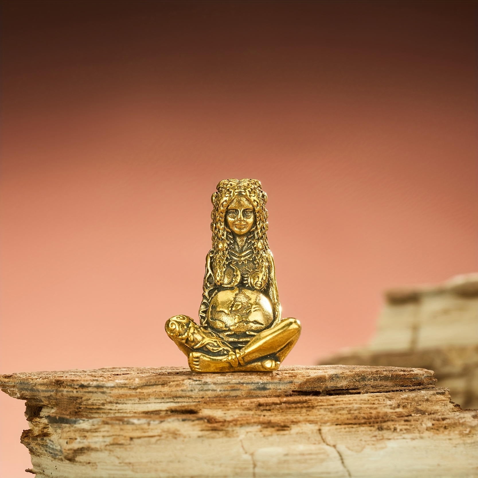 Image of 100% Solid Brass Earth Goddess Collectible Figurine- Mini Sculpture. Hand-cast For Home Altar, Desktop, Or Shelf Decor. Suitable For Indoor And Outdoor Use.for Halloween, Christmas Gift