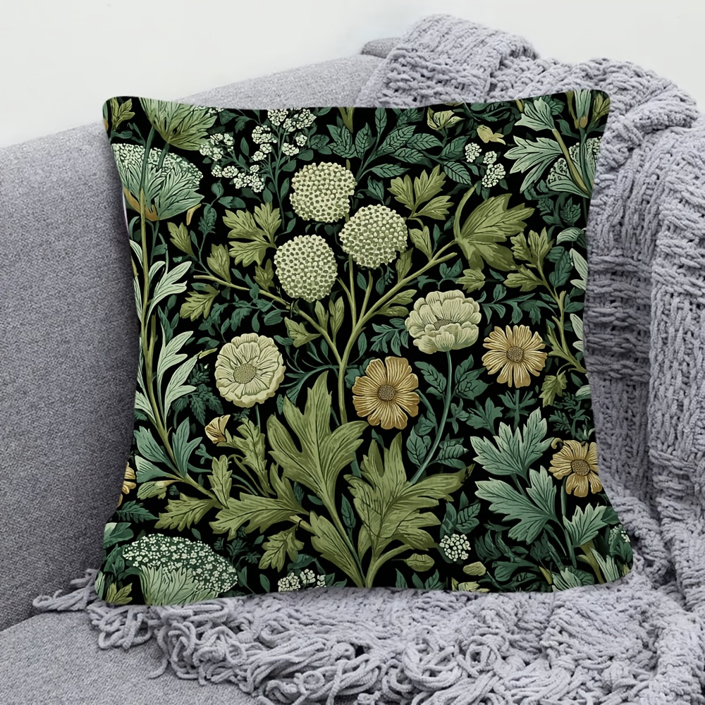 TEMU A Stylish William Green Floral Decorative Pillowcase - Vintage Plant Pillowcase With Zipper Closure, Featuring A Background And - Made Of