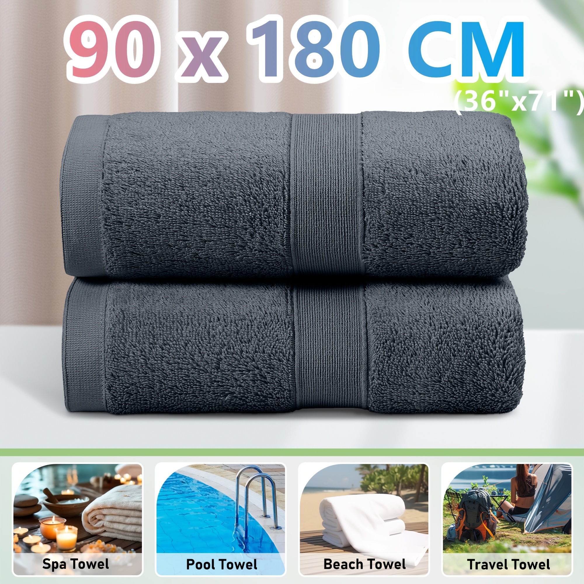 TEMU 2pcs 100% Cotton Bath Sheet/bath Towels Set - Extra Large 90x180cm - Premium 550gsm Quality, Ultra Soft, And No Fading, No Shedding Bathroom