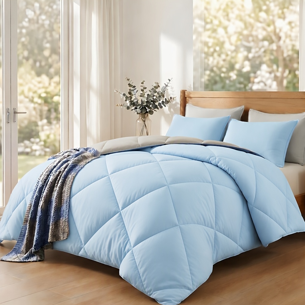 TEMU 2/3pcs Light Luxury Double-sided Solid Color Quilt With Large Squares, With The Matching Pillowcase, Does Not Run, Flexibly Combined And Used