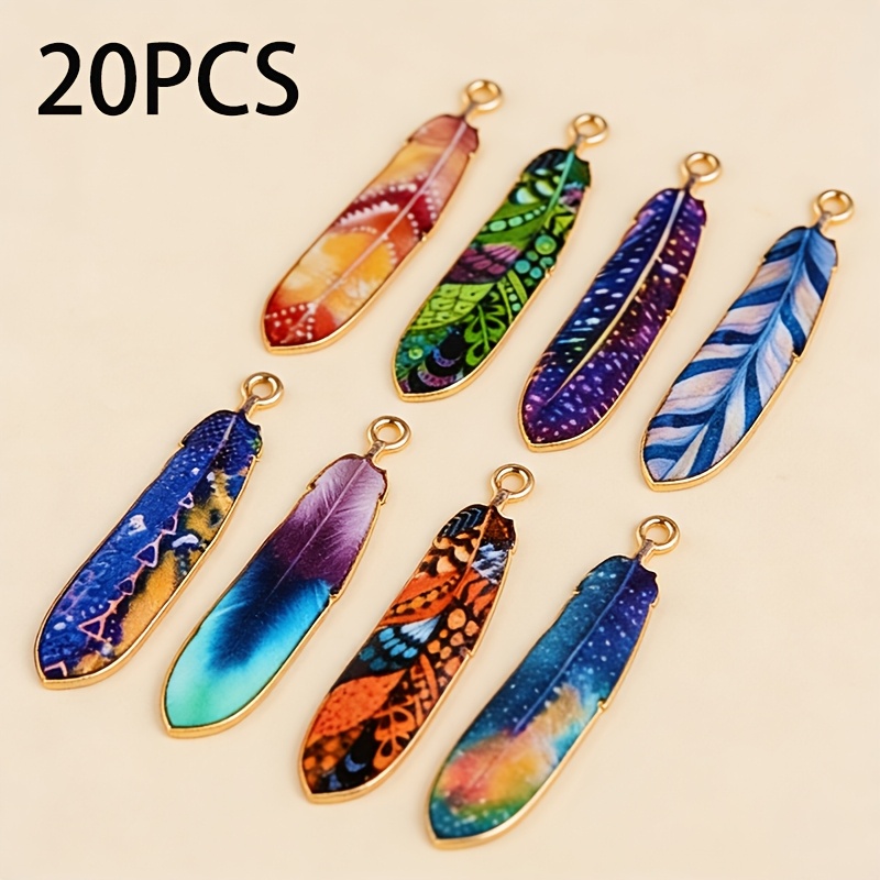 TEMU 10/12/20pcs Bohemian Ethnic Style Charms Colorful Enamel Feather Alloy Pendant For Women's Diy Earrings Jewelry Craft Alloy Accessorie