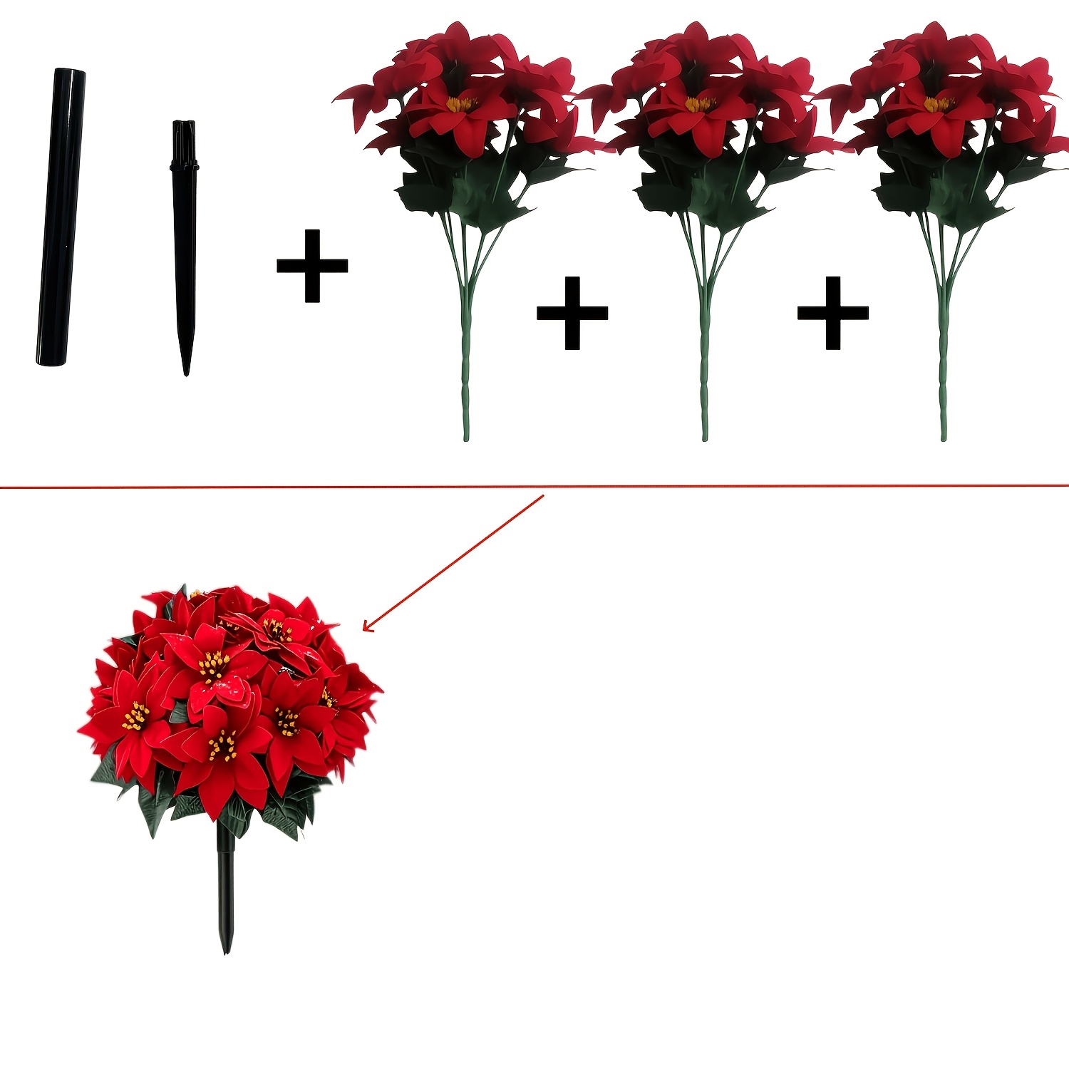 TEMU 3 Vibrant Artificial Poinsettia   Ground Spike Plants - Vibrant, Color-resistant Artificial Faux Plants, Suitable For Christmas, Halloween,