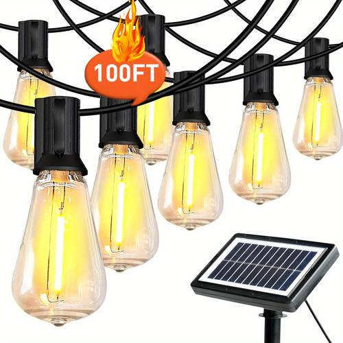 item picture solar lights outdoor waterproof 100ft 50 string lights with shatterproof st38 dimmable bulb strong weak flash breath 4 solar outdoor lights for yard pool camping decor tents wedding decor for house garden decor room wall