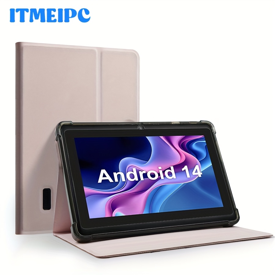   7-calowy tablet z androidem z 4 gb   (2 gb + 2 gb rozszerzalne), 32 gb pamięci rom, czterordzeniowy procesor wysokiej częstotliwości, wyświetlacz hd ips, podwójna kamera, wi-fi 2.4g+5g, etui w zestawie (opcje kolorystyczne: różowy, zielony). tablet do nauki, na prezent i do rozrywki