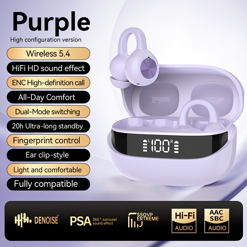 Image of Secure Stable Clip-on Noise Cancelling Tws Earbuds, Audio Wireless Headphones With Led Digital Display, Hifi & Hd Call, Daily Earphones, Holiday Gift Compatible With Iphone &