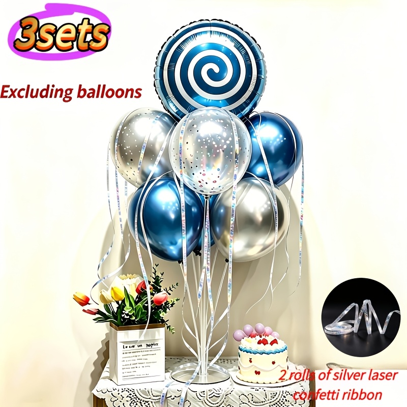 TEMU 5pcs Balloon Stand Set, Includes 3 Sets Of Balloon Stands + 2 Silvery Laser Streamers. Balloon Table Stand Set With Cup Balloon Sticks,