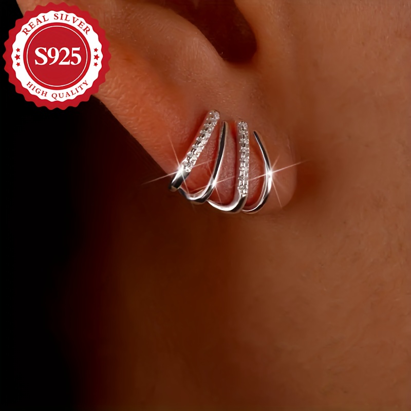 Image of Pair Of S925 Silver Women's Claw-set Super Sparkling Synthetic Synthetic Zirconia Stud Earrings, , Exquisite And Cute, Luxurious And Elegant, Suitable For Occasions, Gift, Hypoallergenic