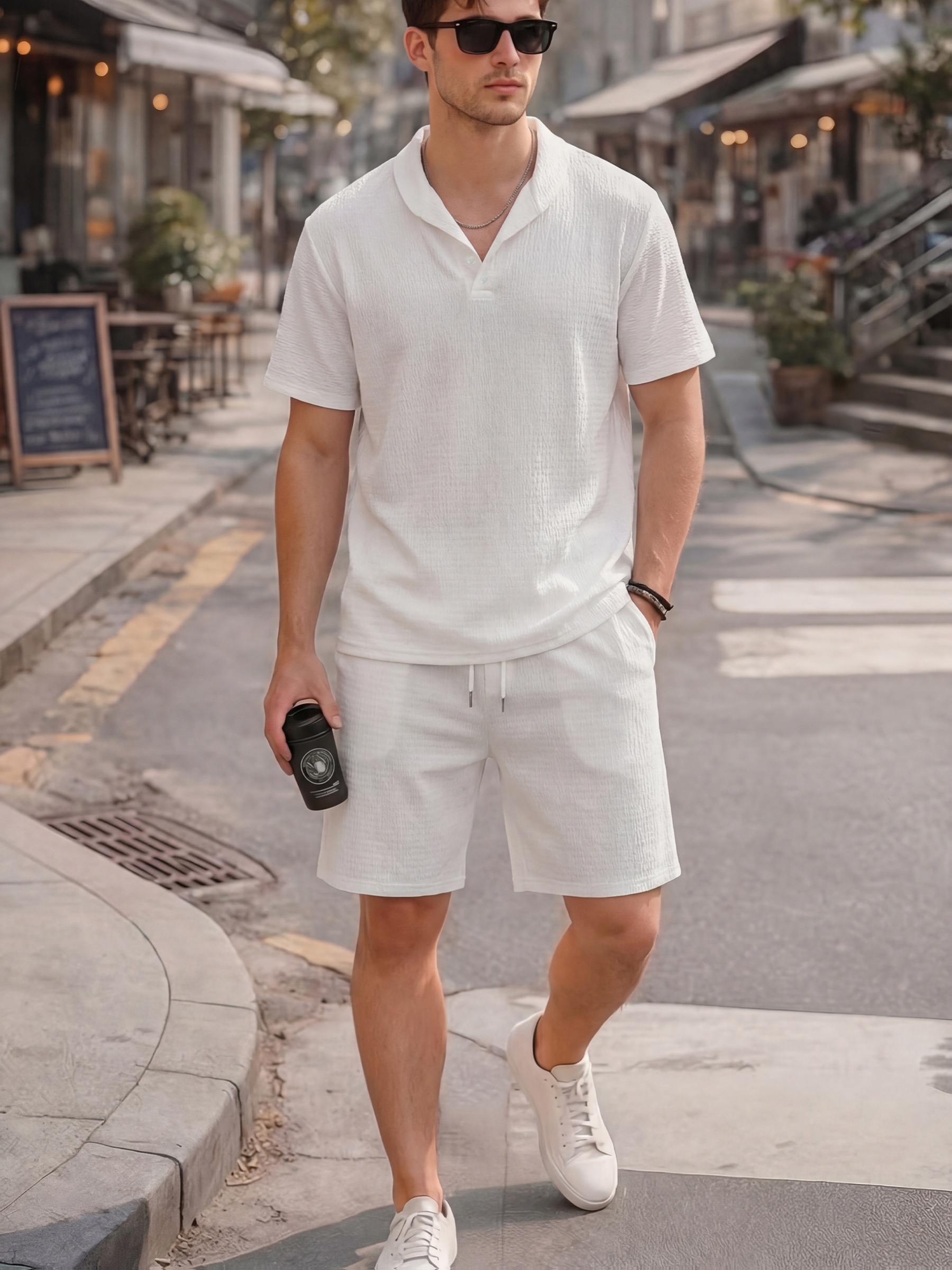 2pcs Summer Men's Casual Sports Set, High-quality Shirt, Fashionable Short Sleeved+shorts 2pcs Set