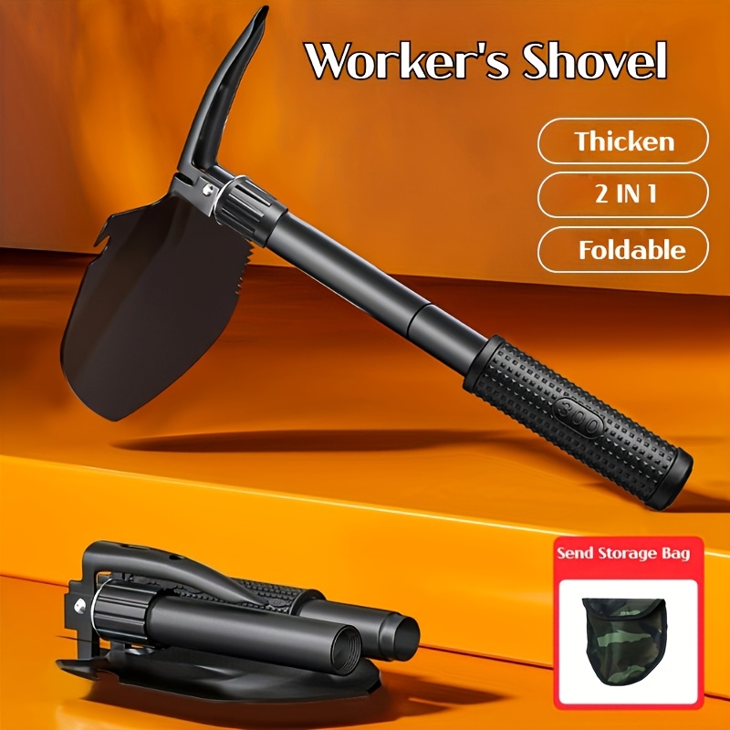 Versatile Folding Survival Shovel With Camo Pouch - Stainless Steel, Perfect For , Hiking & Camping
