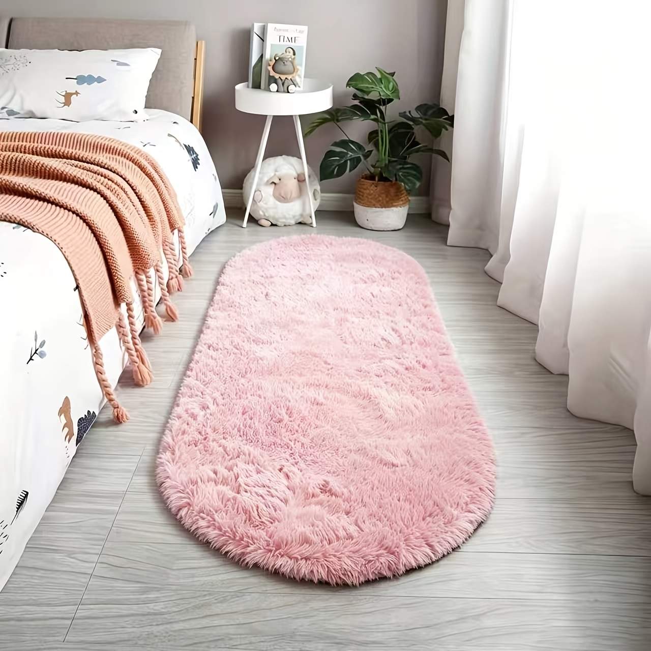 Oval Bedroom Bedside Rug, End-of-bed Mat, Living Room Coffee Table Mat