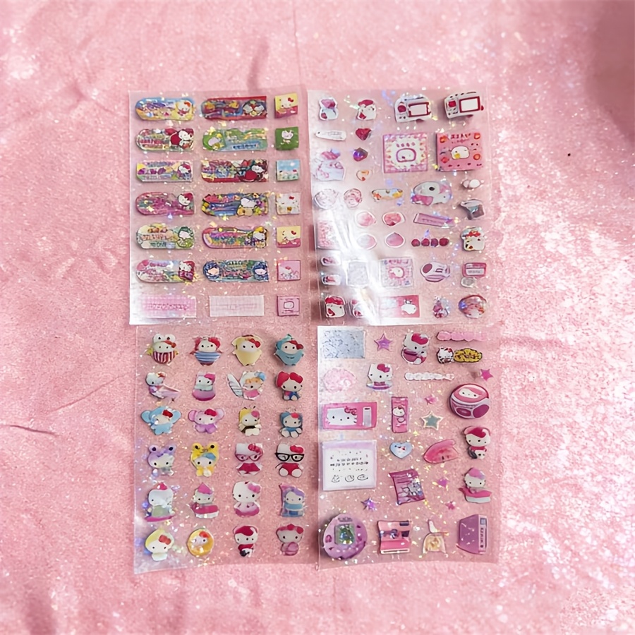 Image of Hello Kitty Stickers Cartoon Die-cutting Sticker Cute Kitty Cat Flashing Laser Stickers Anime Material Sticker For Gifts
