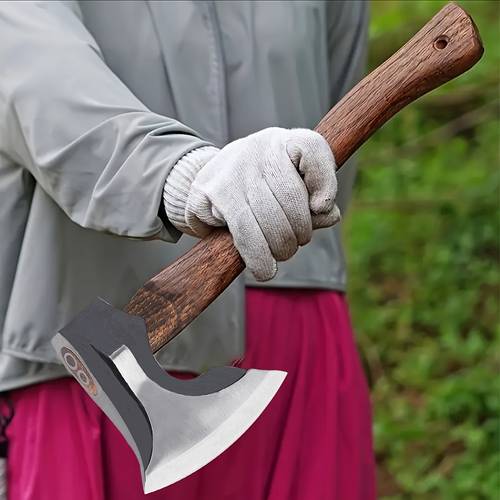 1pc axe professional 15 6 inch backyard axe carbon steel axe with wooden handle hand carved axe used for gardening and camping