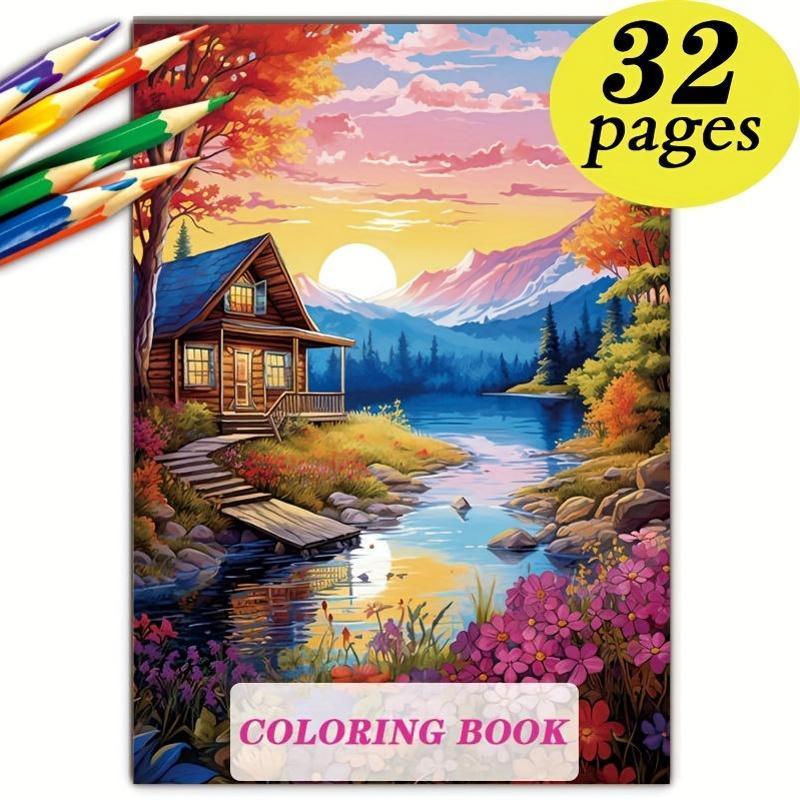 

Livre de Coloriage A4 Cabane au Bord du pour Adultes - 32 Pages, Détente & Relaxation, Cadeau pour Anniversaires, Vacances & Spéciales