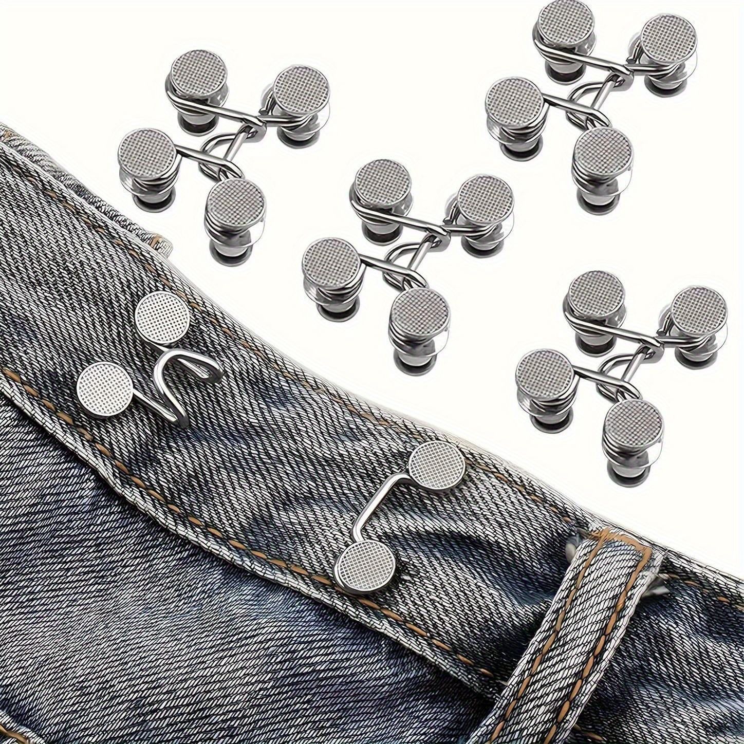 

4-piece Metal Jeans Waist Tightener Buttons - No-sew Adjustable Denim Waistband Reducer, Easy Install For Women's Pants