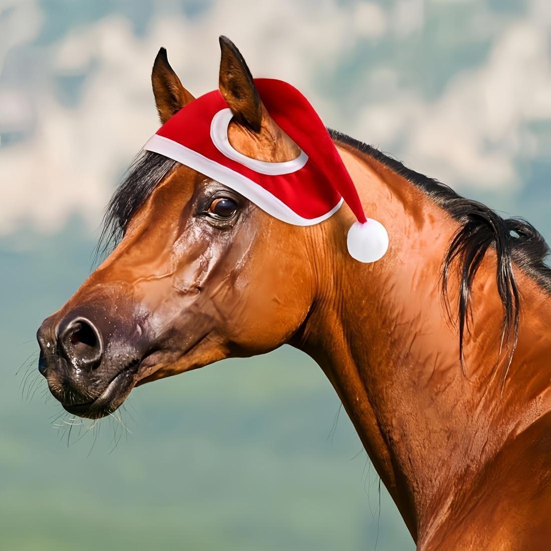 Une Photographie D'un Cheval Portant Un Costume Et Un Chapeau De Père Noël Pour La Célébration De Noël | Image Premium Générée à Base D'IA