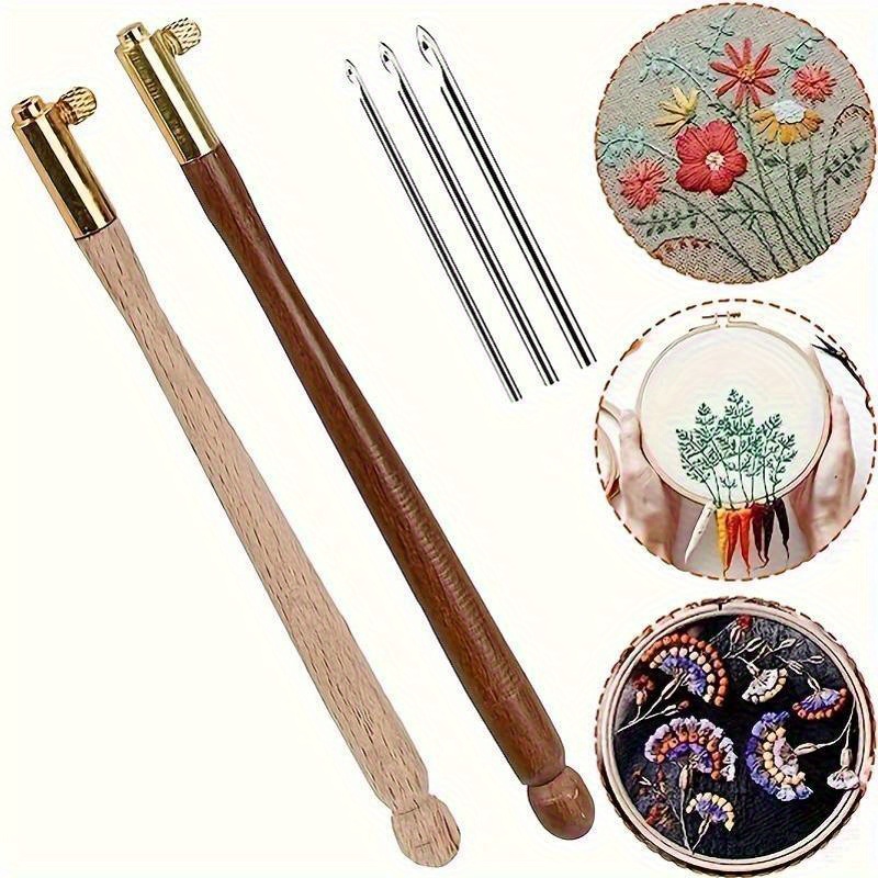 Wooden Handle French Reverse Embroidery Crochet Hook Set