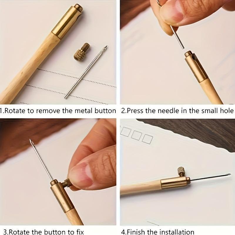 Wooden Handle French Reverse Embroidery Crochet Hook Set