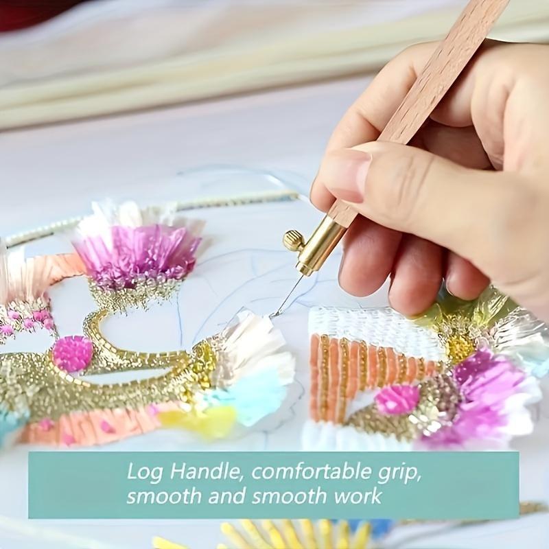 Wooden Handle French Reverse Embroidery Crochet Hook Set