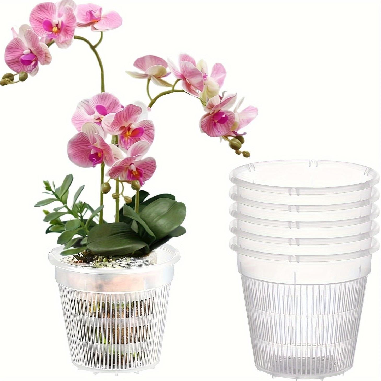 Image of 5pcs With Orchid Pots With Drainage Holes, Transparent Orchid Pots, Breathable Slotted Plant Plastic Flower Pots, For Indoor And Outdoor