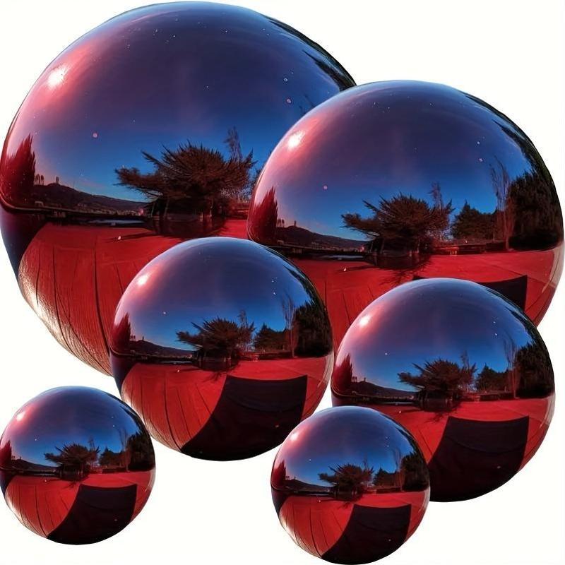

6pcs/set, Stainless Steel Gaze Balls, Red Mirror Polished Hollow Ball Reflective Garden Balls, Pre Drilled Gaze Balls, Suitable For Home Garden Decorations