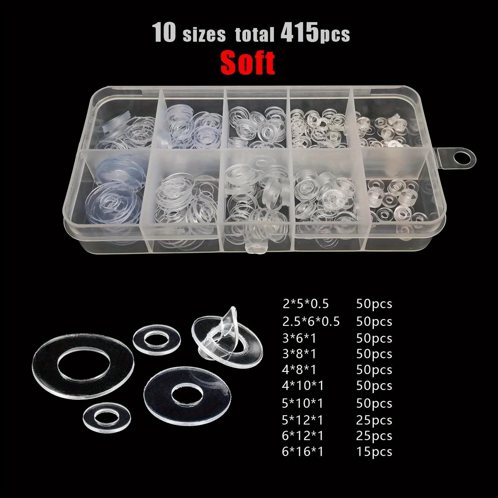 

415/1085pcs M2 M2.5 M3 M4 M5 M6 M8 M10 M12 Plastic Pvc Clear Washer Spacer Kit Box