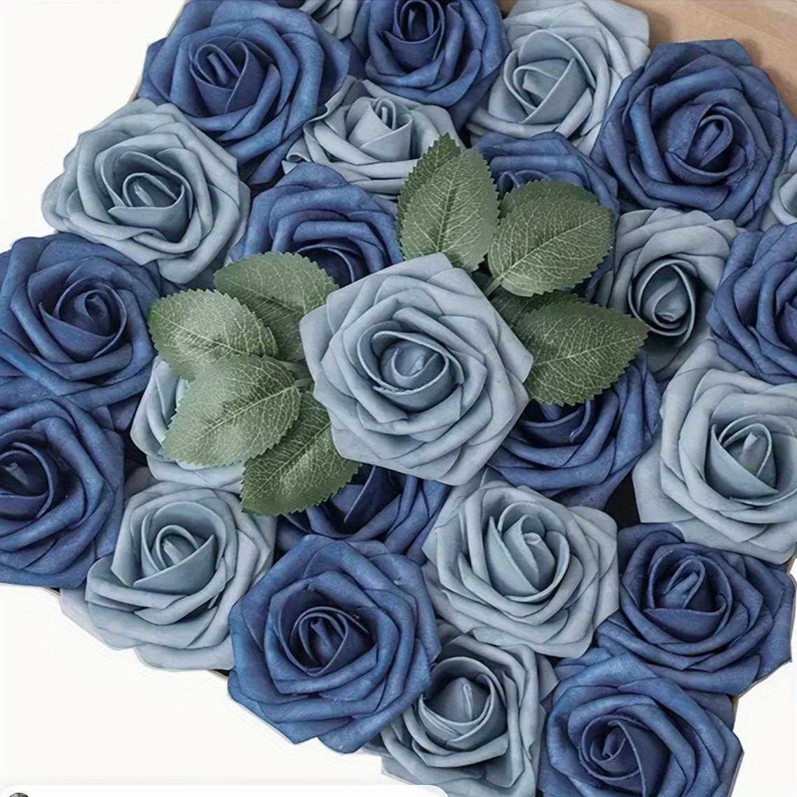 Image of 25 Artificial Roses With A Realistic Touch, Foam Roses With Stems For Wedding Bridal Bouquets, Centerpieces, Party Showers, And Home Decor (25pcs In Gray-blue And Shades)