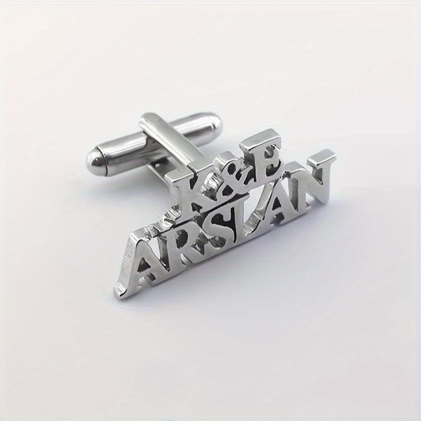 TEMU 1 Pair Custom Engraved Stainless Steel Cufflinks, Double Layer Name Monogram, Alphabet Detail, Ideal Gift For Men - Suit Shirt Wedding Jewelry