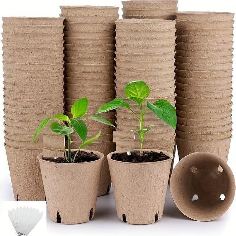 100pcs 3.15 Inch Pots Seedling Cups, Round Seedling Pots With Drainage Holes, With 10 Plant Labels, Seed Kit Germination Tray Suitable For Succulent Vegetable Flower Plants, Garden Seedling Pots