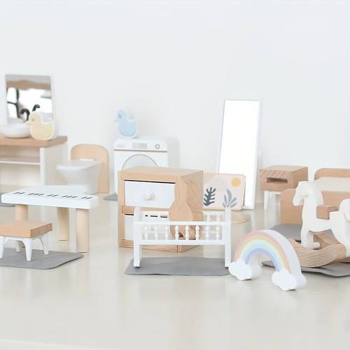 miniaturowe drewniane meble do kuchni, sypialni i łazienki - akcesoria do zabawy dla dzieci, zabawki i dekoracje