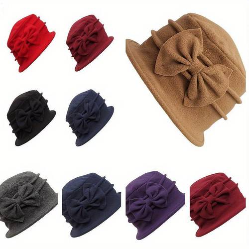 item picture womens korean european style lined double layer bucket hat with bow thickened suitable for autumn winter lightweight non elastic hat for weather dry for office accessory