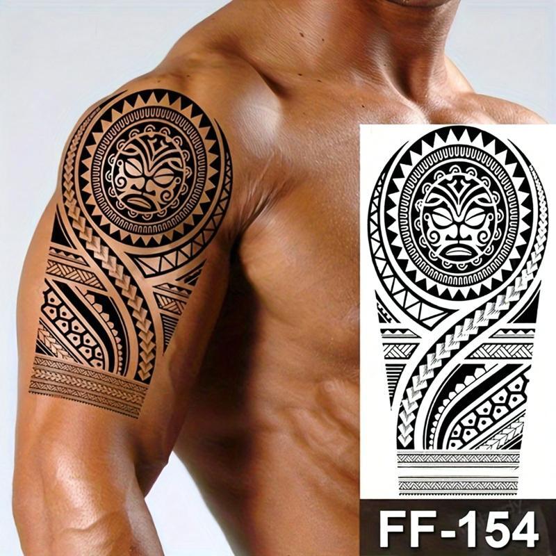 5pcs Black Tribal Wolf Head Totem Tattoo Stickers, Half-Sleeve Design