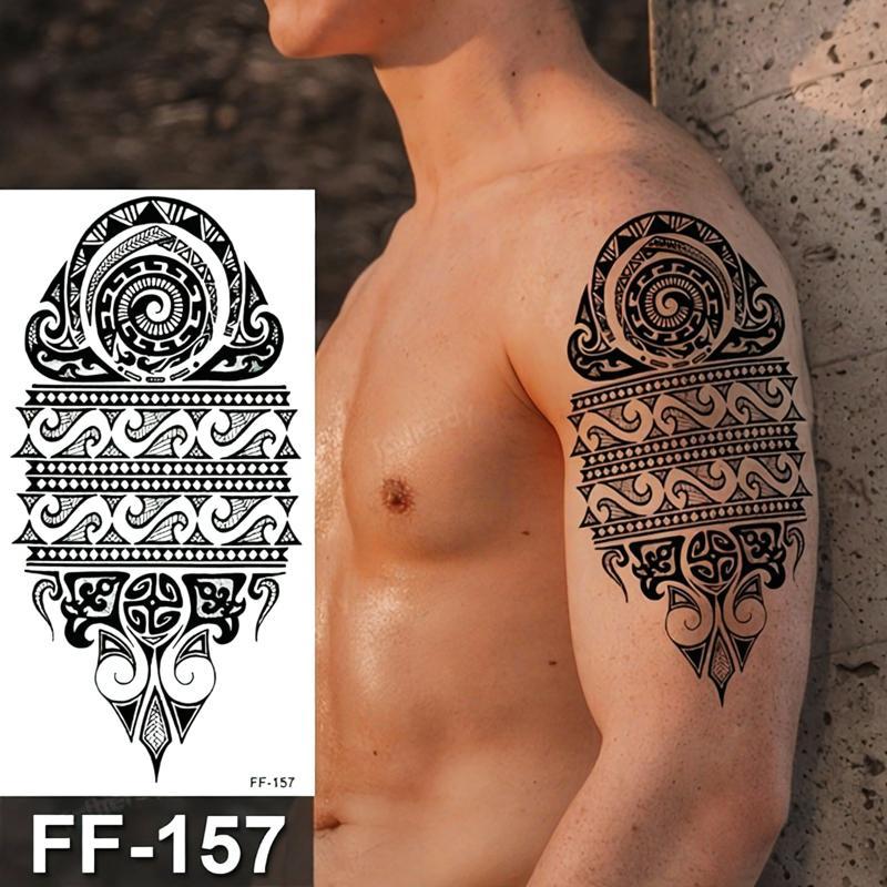 5pcs Black Tribal Wolf Head Totem Tattoo Stickers, Half-Sleeve Design