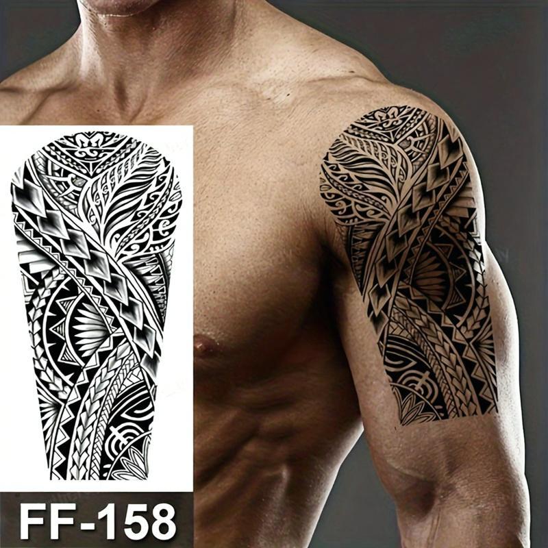 5pcs Black Tribal Wolf Head Totem Tattoo Stickers, Half-Sleeve Design