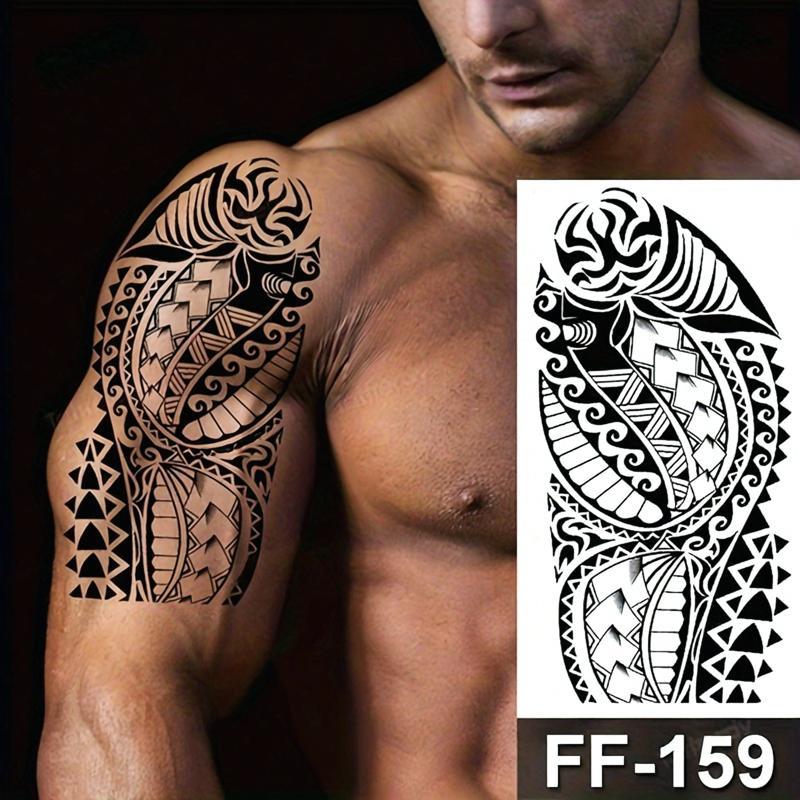 5pcs Black Tribal Wolf Head Totem Tattoo Stickers, Half-Sleeve Design