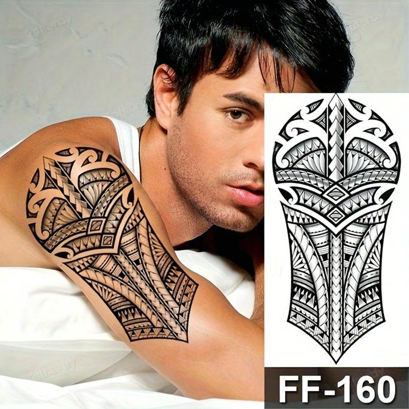 5pcs Black Tribal Wolf Head Totem Tattoo Stickers, Half-Sleeve Design