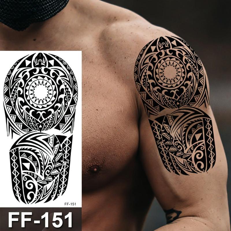 5pcs Black Tribal Wolf Head Totem Tattoo Stickers, Half-Sleeve Design