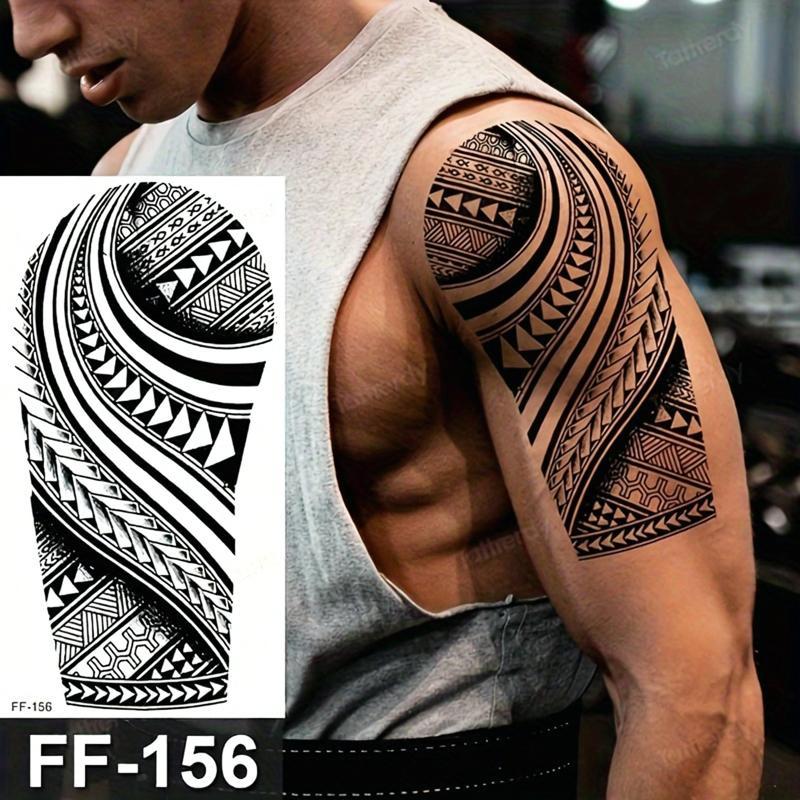 5pcs Black Tribal Wolf Head Totem Tattoo Stickers, Half-Sleeve Design