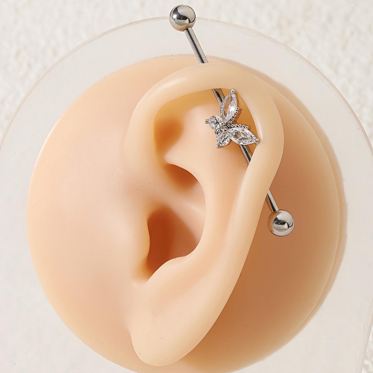 14 ear bridge double ear hole straight bar pearl earrings